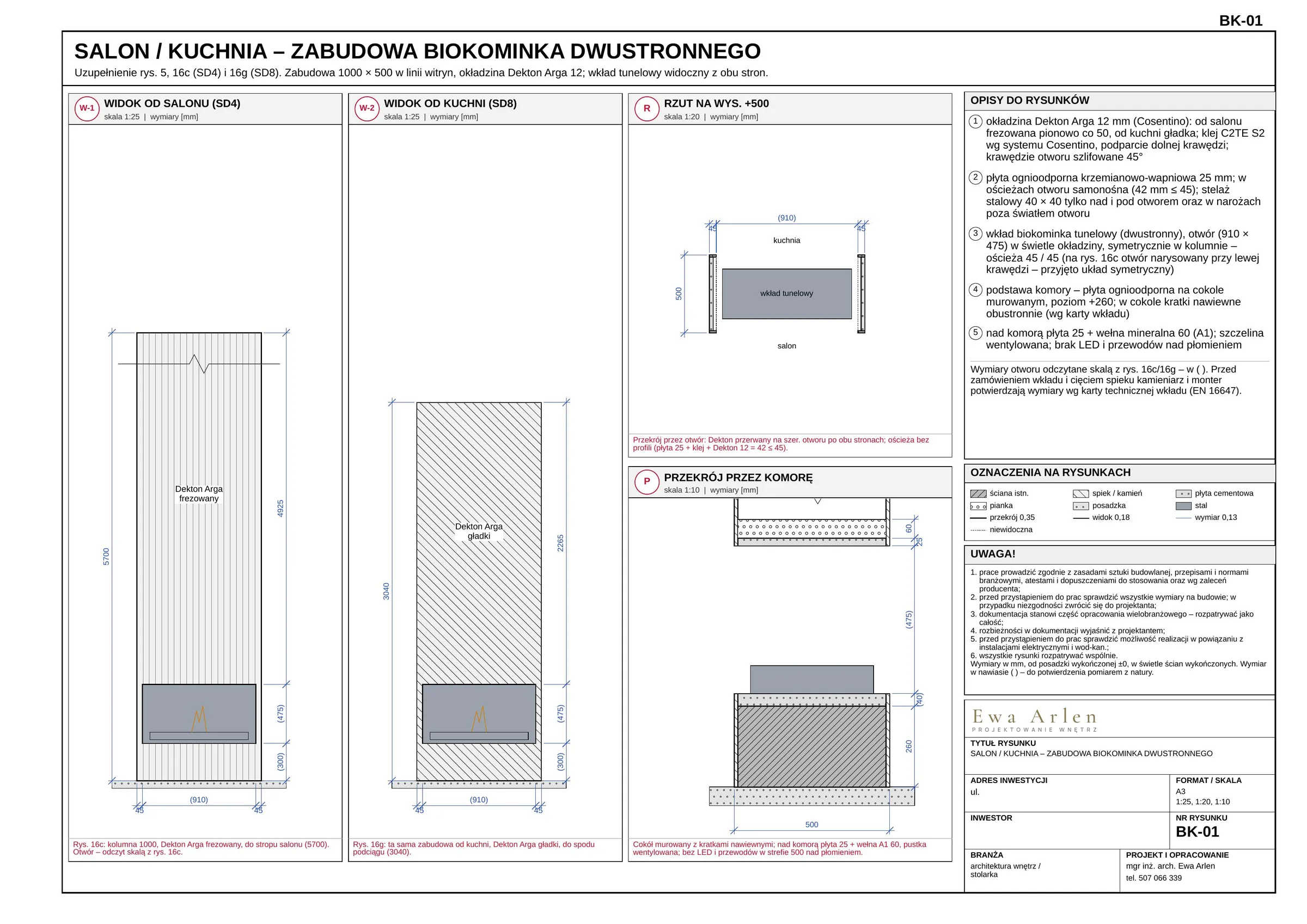 BK-01 — Salon i kuchnia — zabudowa biokominka