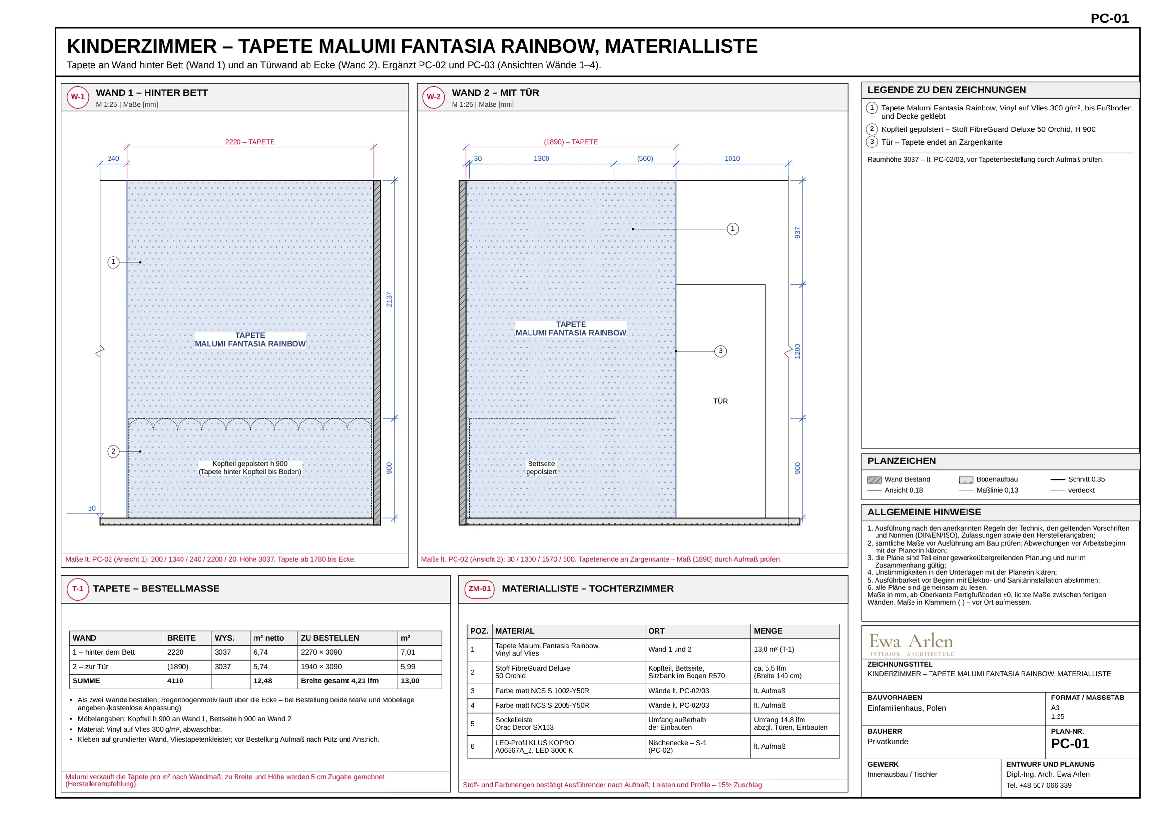 PC-01 — Wandgestaltung und Materialliste im Kinderzimmer