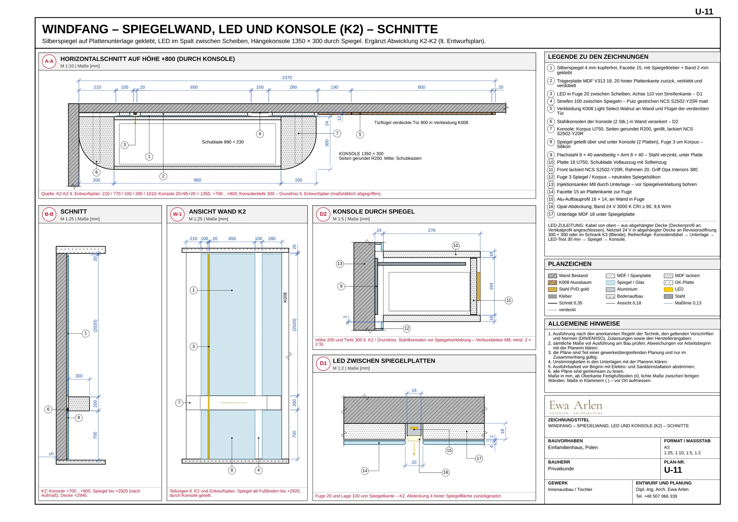 U-11 — Spiegelwand, LED und Konsole