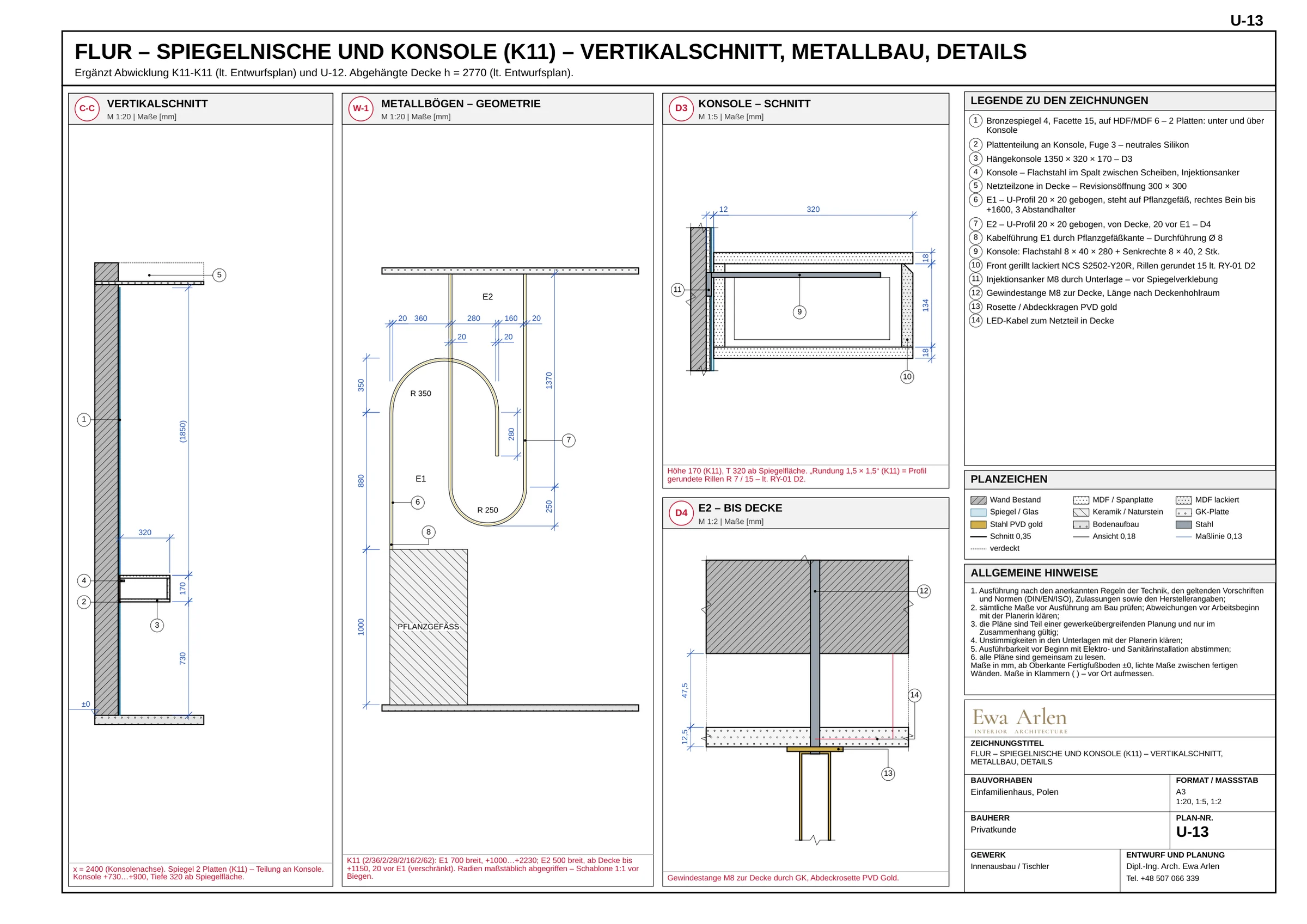 U-13 — Vertikalschnitt und Ausführungsdetails