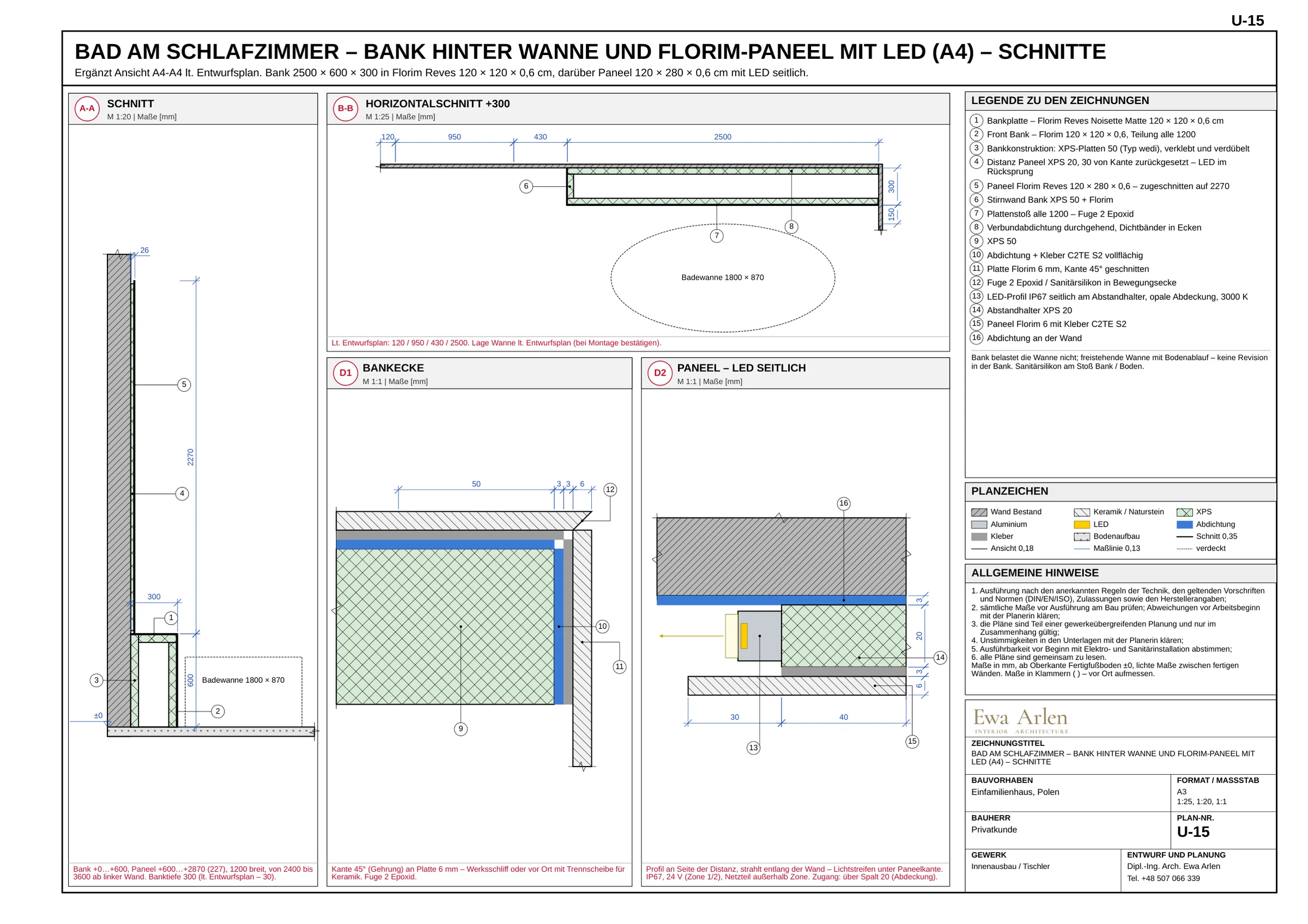 U-15 — Badewannenbank und LED-Paneel