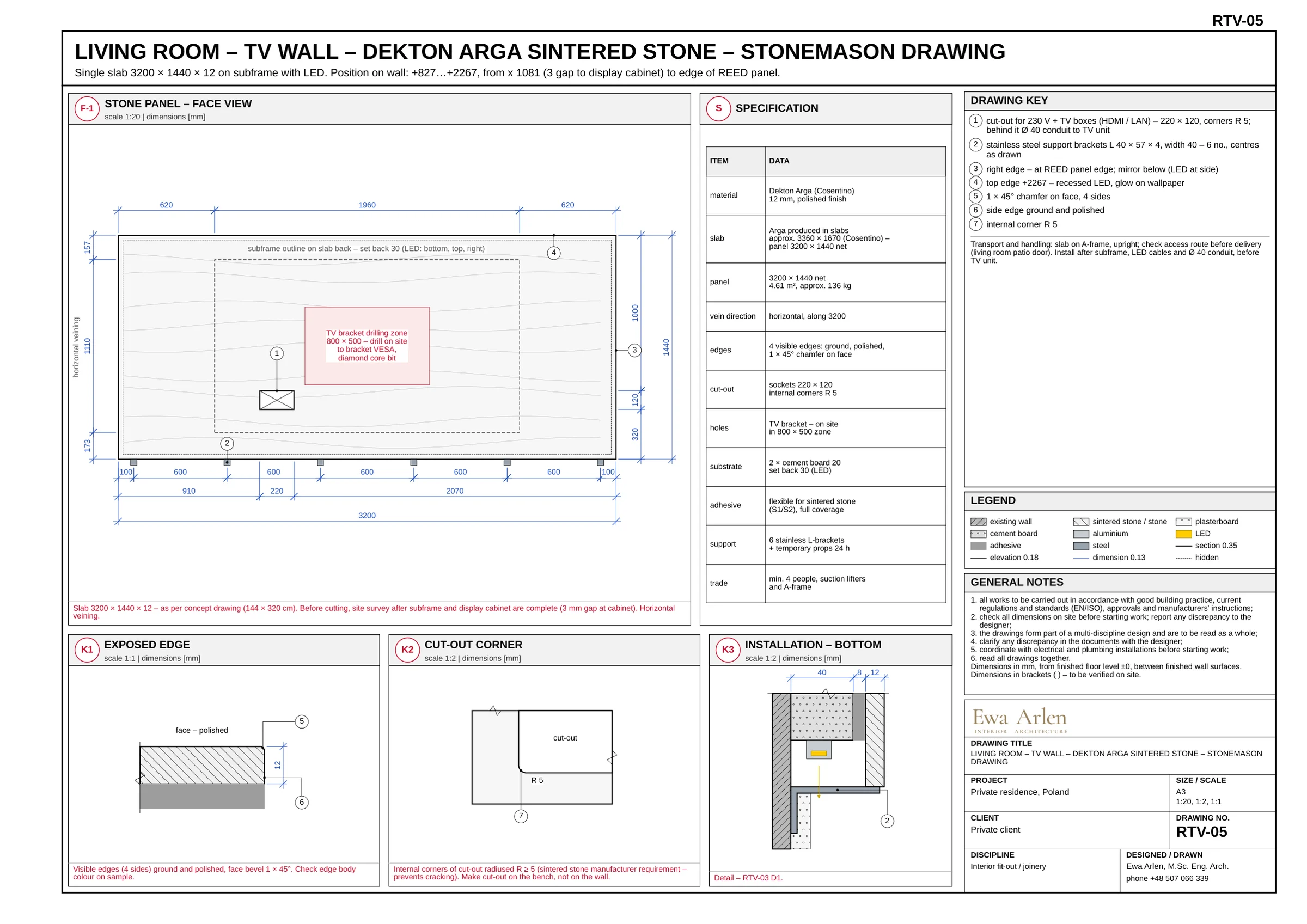 RTV-05 — Sintered stone cutting drawing