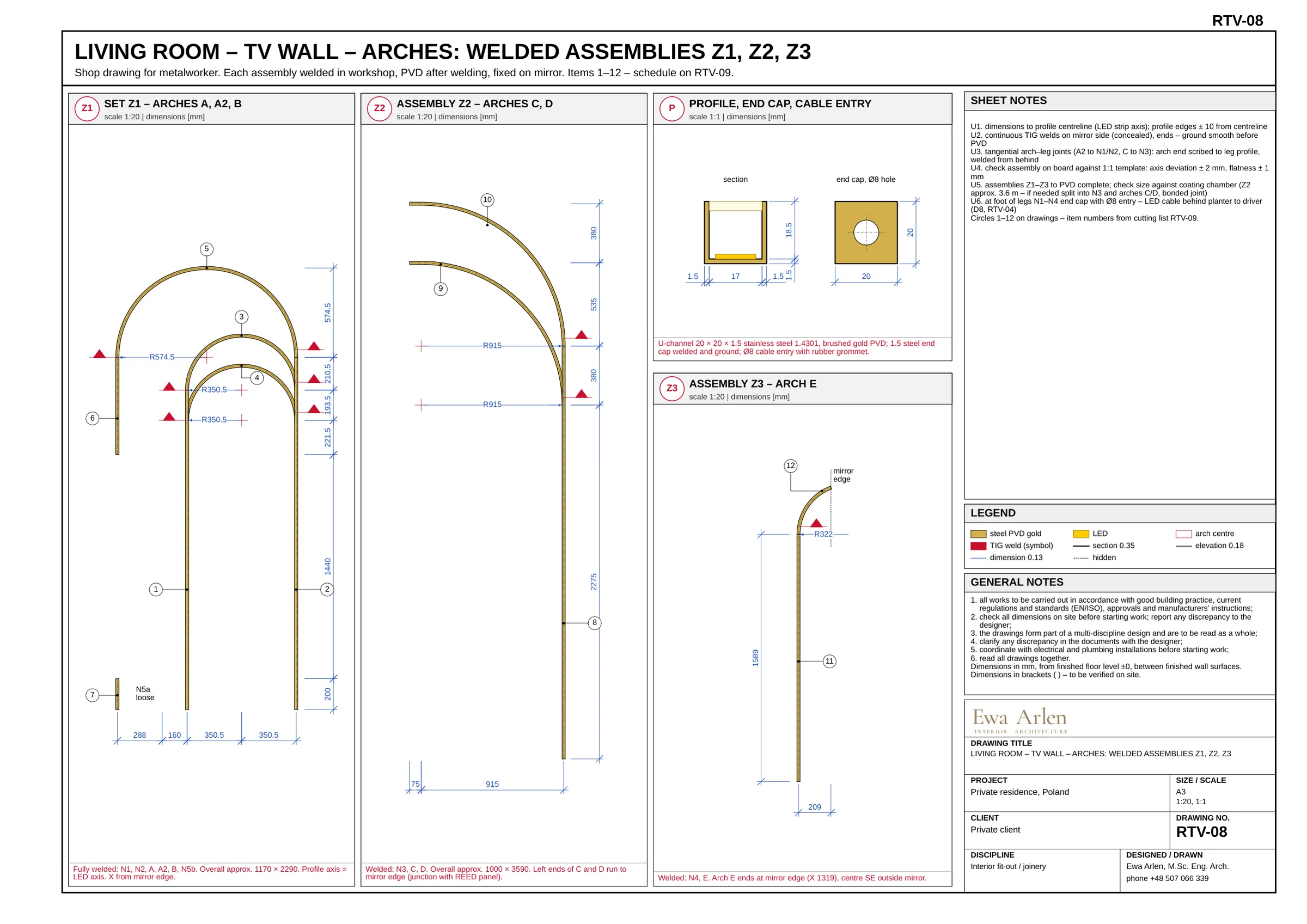 RTV-08 — Welded curve assemblies Z1, Z2 and Z3