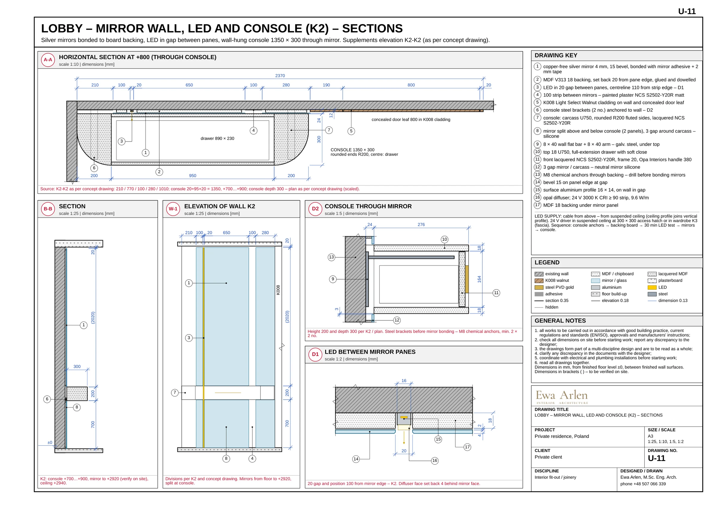 U-11 — Mirrored wall, LED and console
