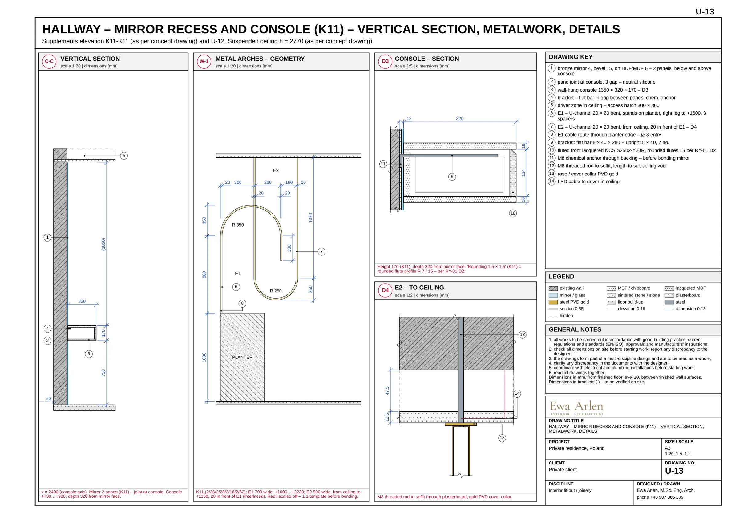 U-13 — Vertical section and construction details