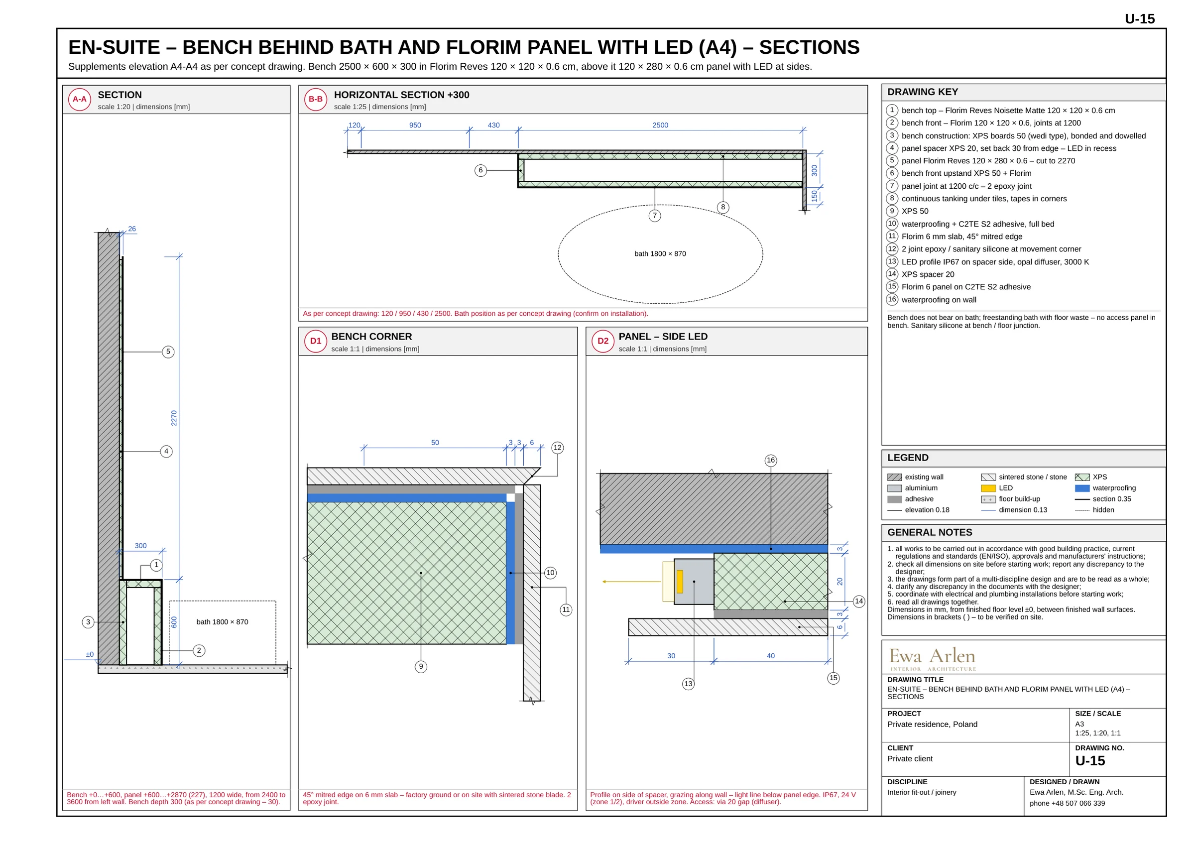 U-15 — Bathroom bench, bath and LED panel